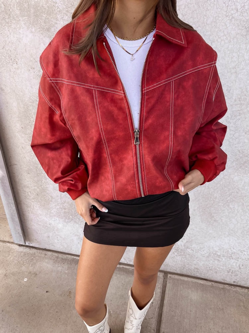New LIONESS Vista Bomber Jacket in Crimson red leather